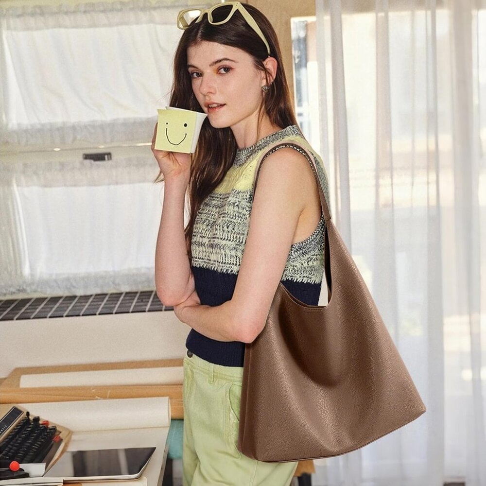 Slouchy Hobo Bag Vegan Leather Suede Tote Bag Women Weekender Shoulder for Casua - Picture 2 of 7